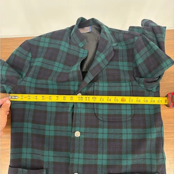 Pendleton Women’s Green & Blue 100% Virgin Wool Plaid Blazer - Picture 9 of 12